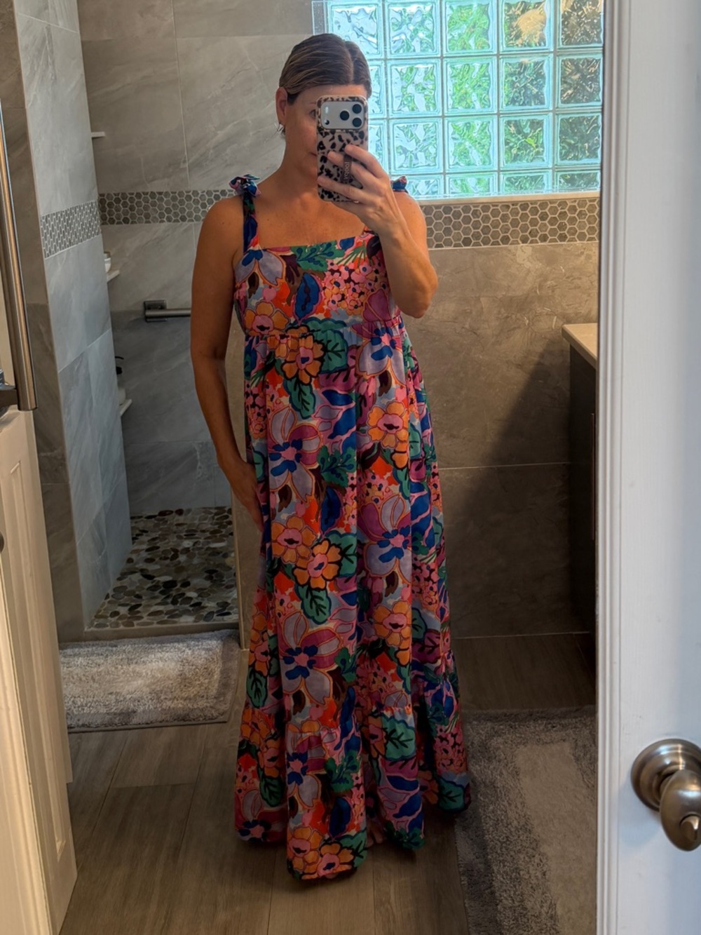 THML Floral Tie-Shoulder Maxi Dress in Multicolor
